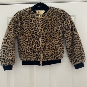 Cheetah Print Faux Fur Bomber Jacket Girl Small